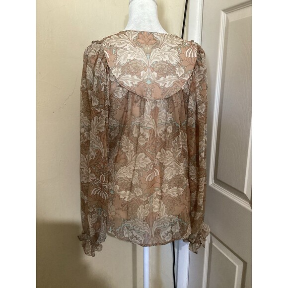 Bishop & Young Tan Floral Sheer Long Sleeve Blouse Boho Peasant S - Picture 4 of 6